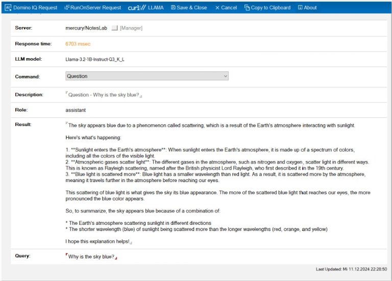 Domino IQ screenshot showing prompt and result